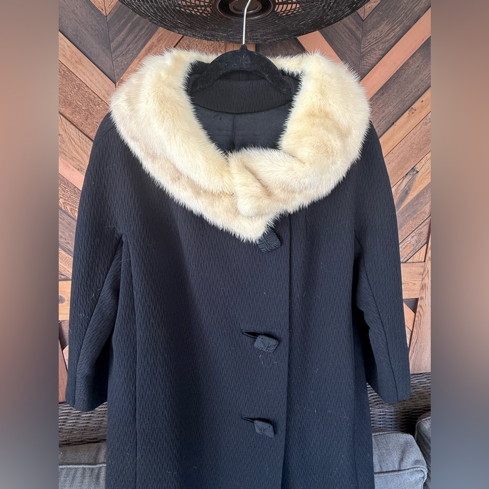 Vintage Union Made Mink Collar Trench Coat 1950s 1960s - Picture 2 of 8